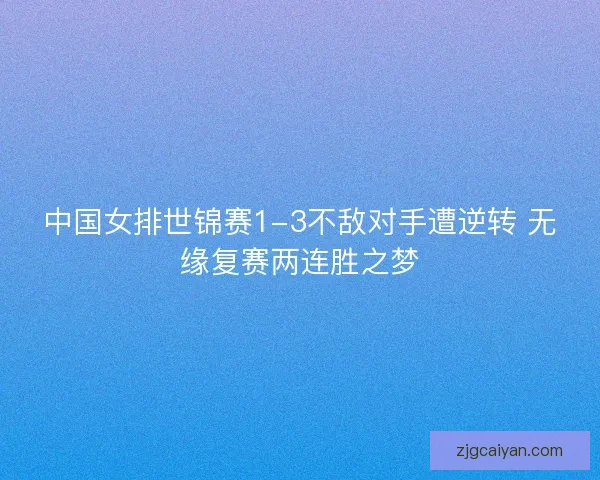 中国女排世锦赛1-3不敌对手遭逆转 无缘复赛两连胜之梦
